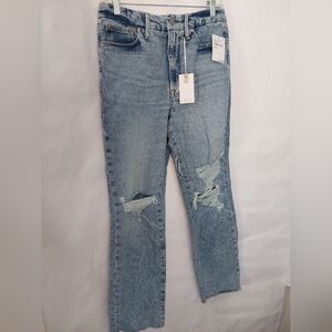 NWT Good American Good Boy Indigo Blue Distressed Jeans